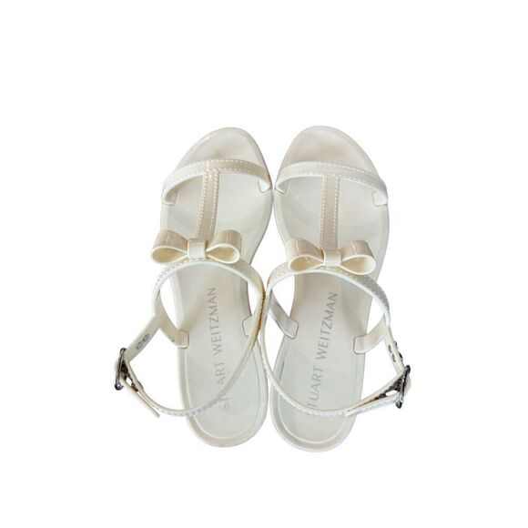Stuart Weitzman Womens White Jelly Open Toe Mellie Bow Flat Sandals Size 8 - Picture 5 of 7
